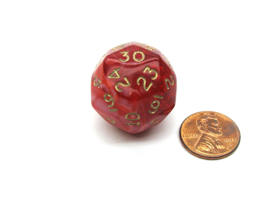 Triantakohedron D30 30 Sided 25mm Chessex Dice -Marbleized Red with Gold Numbers