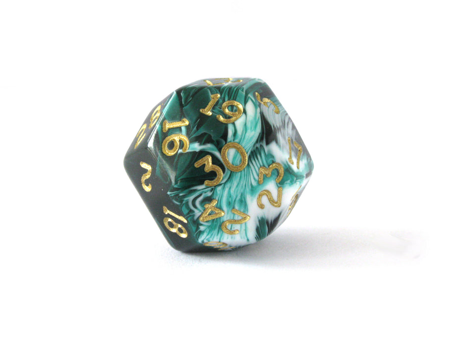 Triantakohedron D30 30 Sided 25mm Chessex Dice -Marbleized Green w/ Gold Numbers