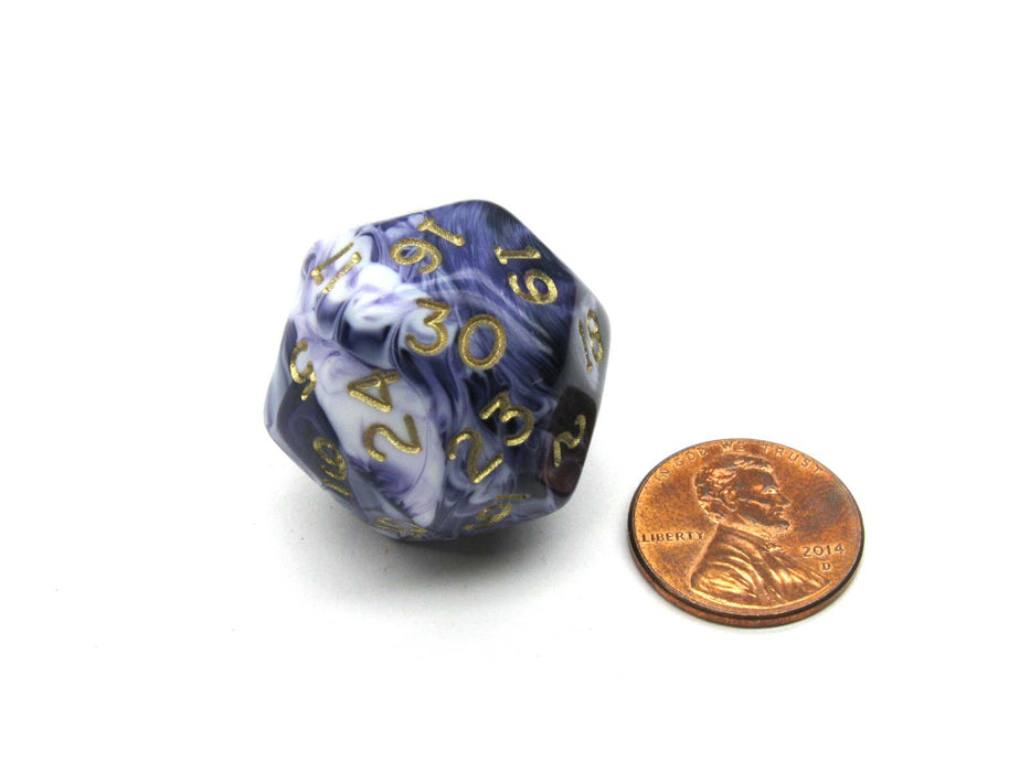 Triantakohedron D30 30 Sided 25mm Chessex Dice-Marbleized Purple w/ Gold Numbers
