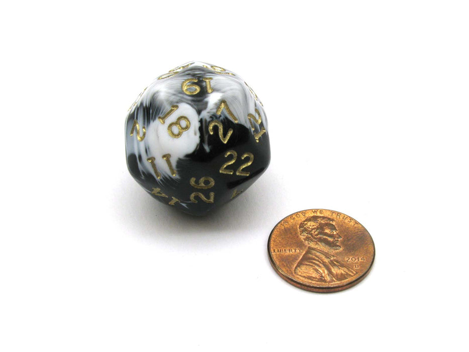 Triantakohedron D30 30 Sided 25mm Chessex Dice - Marbleized Black/White w Gold