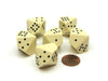 Opaque 20mm 10 Sided D10 Spotted Pip Dice, 6 Pieces - Ivory with Black Spots