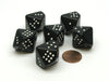 Opaque 20mm 10 Sided D10 Spotted Pip Dice, 6 Pieces - Black with White Spots