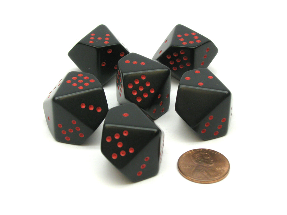 Opaque 20mm D10 Spotted Pip Chessex Dice, 6 Pieces - Black with Red Spots