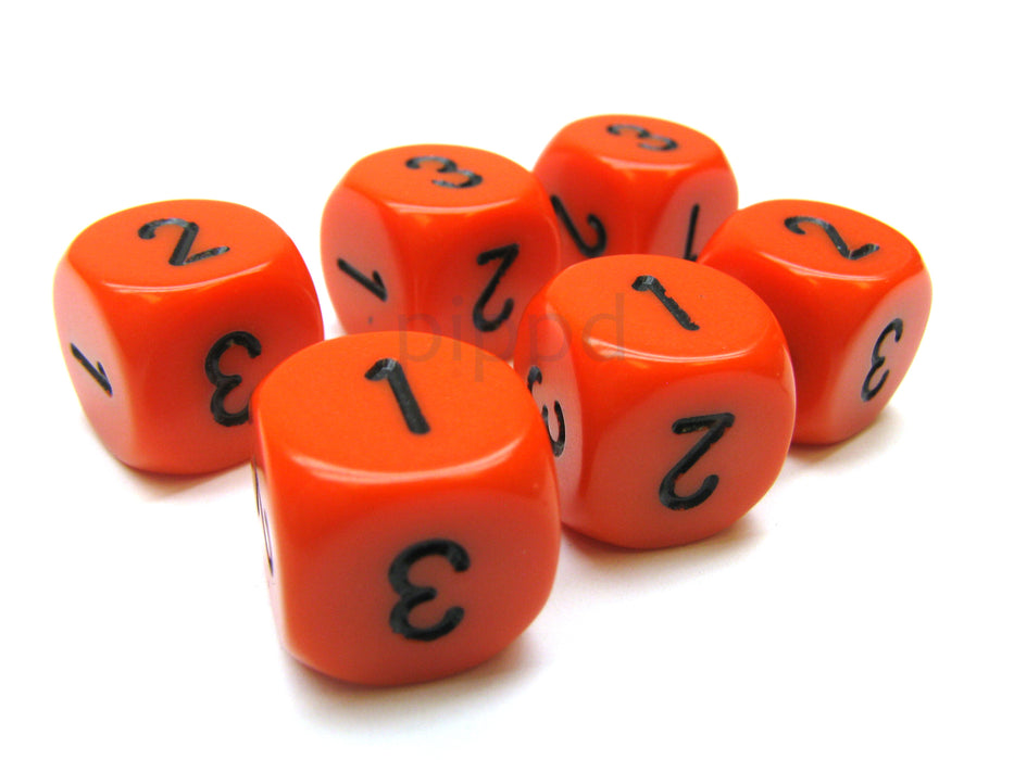 Opaque 16mm D3 Dice, 6 Pieces (6-Sided with 1-2-3 Twice) - Orange with Black