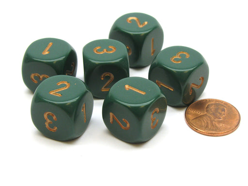 Opaque 16mm D3 Dice, 6 Pieces (6-Sided with 1-3 Twice) - Dusty Green with Copper