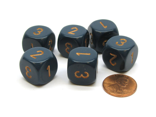 Opaque 16mm D3 Dice, 6 Pieces (6-Sided with 1-3 Twice) - Dusty Blue with Copper