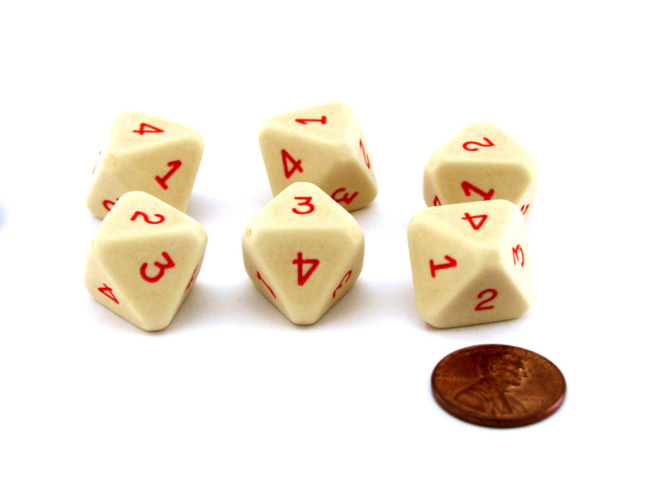 Opaque Ivory 8-Sided D4 Chessex Die Numbered 1-4 Twice, 6 Dice