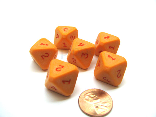 Opaque Orange with Red Chessex 8-Sided D4 Die Numbered 1-4 Twice, 6 Dice