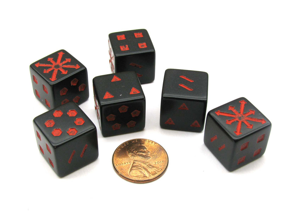 Pack of 6 Opaque D6 Chessex Arrows of Chaos Dice - Black with Red