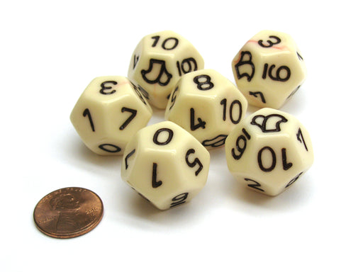 Opaque 20mm D12 Custom Chessex Dice, 6 Pieces - Ivory with Brown Jesters Hat