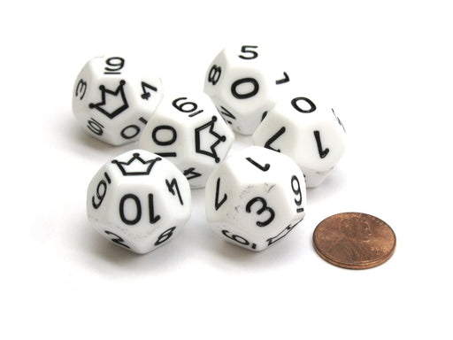 Opaque 20mm D12 Custom Chessex Dice, 6 Pieces - White with Black Crown