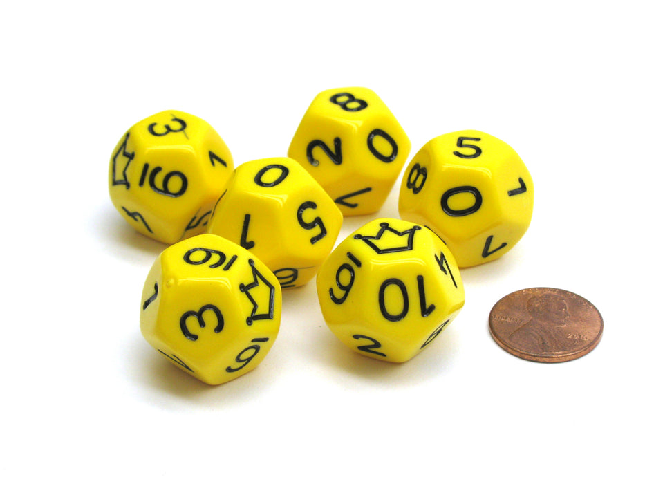 Opaque 20mm D12 Custom Chessex Dice, 6 Pieces - Yellow with Black Crown