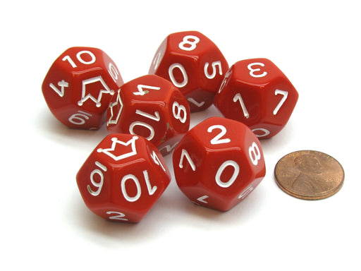 Opaque 20mm D12 Custom Chessex Dice, 6 Pieces - Red with White Crown