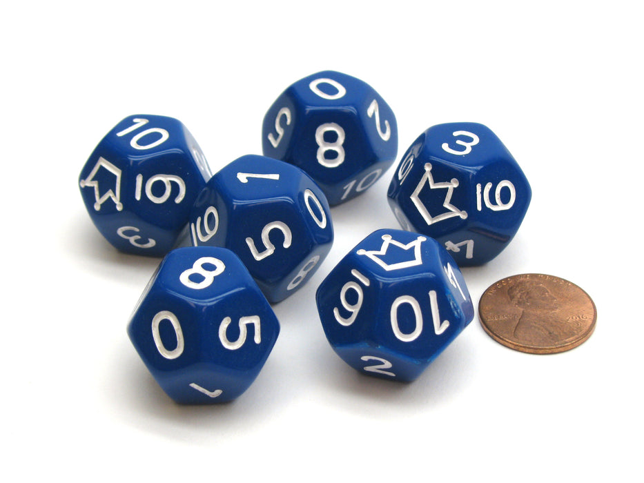 Opaque 20mm D12 Custom Chessex Dice, 6 Pieces - Blue with White Crown