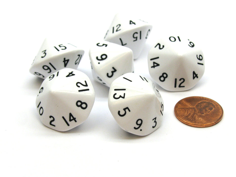 Opaque 17mm 16 Sided D16 Chessex Dice, 6 Pieces - White with Black Numbers