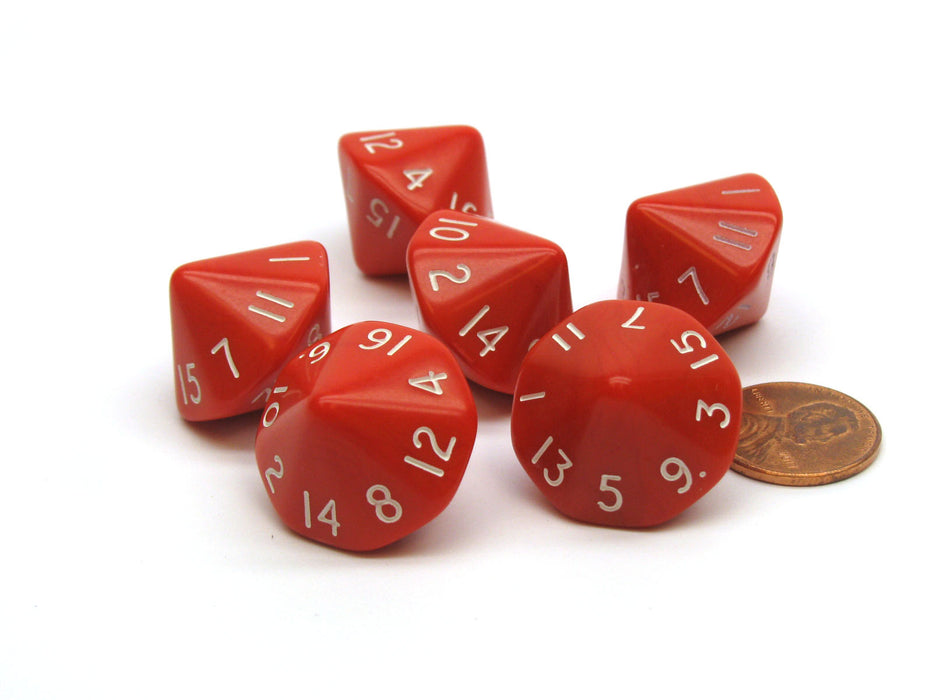 Opaque 17mm 16 Sided D16 Chessex Dice, 6 Pieces - Red with White Numbers