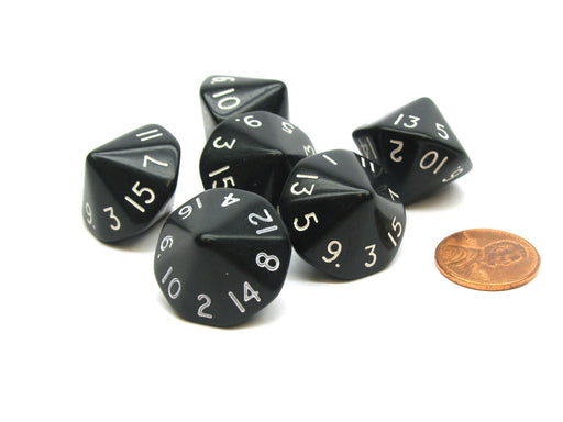 Opaque 17mm 16 Sided D16 Chessex Dice, 6 Pieces - Black with White Numbers