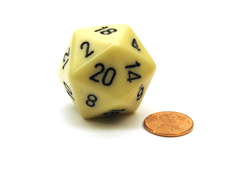 34mm Large 20-Sided D20 Opaque Chessex Dice, 1 Die - Ivory with Black Numbers