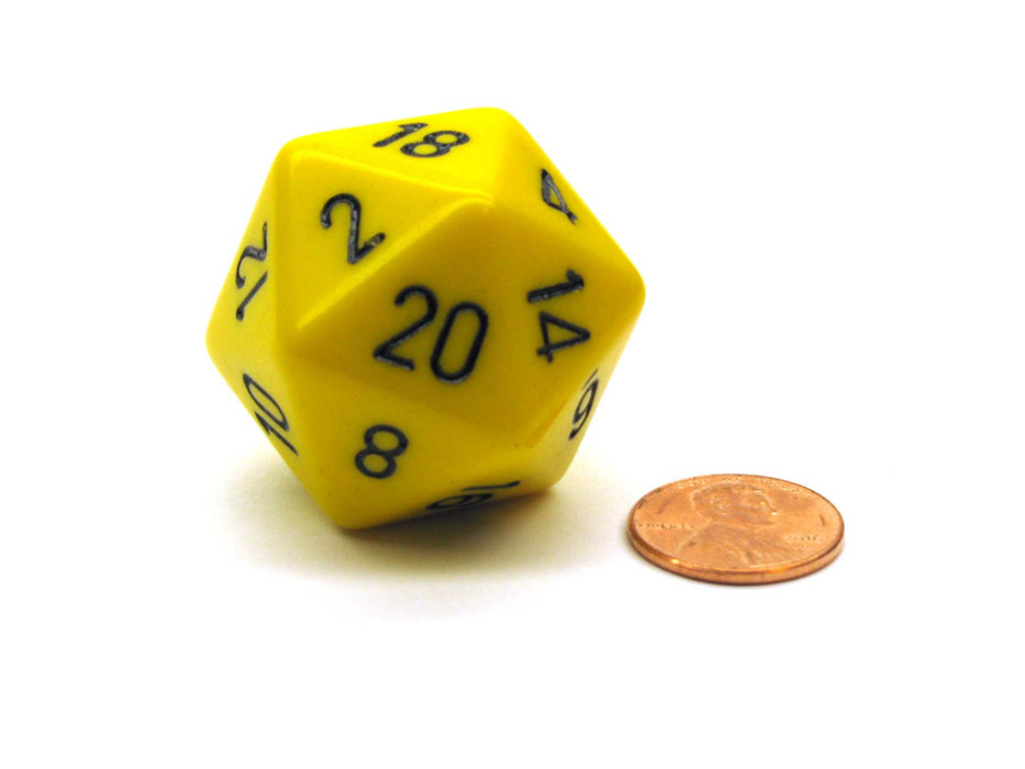 34mm Large 20-Sided D20 Opaque Chessex Dice, 1 Die - Yellow with Black Numbers