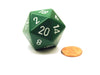 34mm Large 20-Sided D20 Opaque Chessex Dice, 1 Die - Green with White Numbers