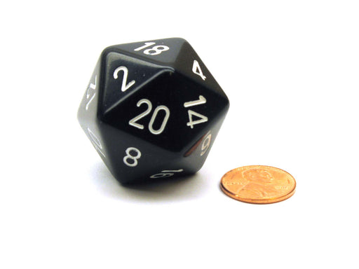 34mm Large 20-Sided D20 Opaque Chessex Dice, 1 Die - Black with White Numbers