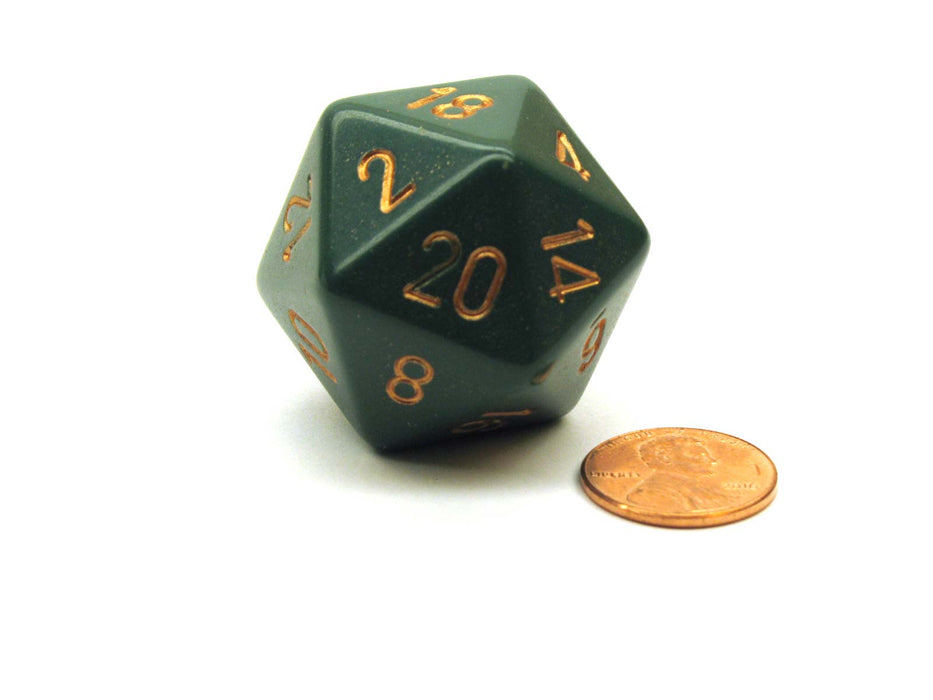 34mm Large 20-Sided D20 Opaque Chessex Dice, 1 Die-Dusty Green w/ Copper Numbers