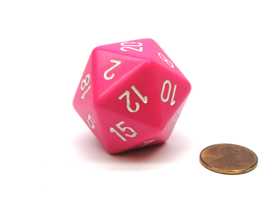 34mm Large 20-Sided D20 Opaque Chessex Dice, 1 Die - Pink with White Numbers