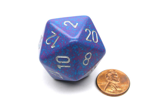 34mm Large 20-Sided D20 Speckled Chessex Dice, 1 Die - Silver Tetra