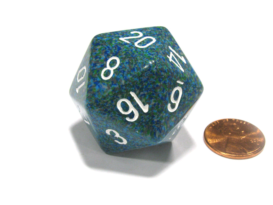34mm Large 20-Sided D20 Speckled Chessex Dice, 1 Die - Sea